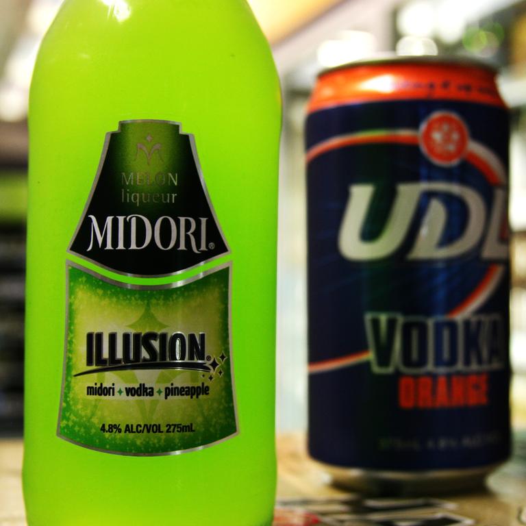 Nothing screams ‘back in the day’ than Midori and a can of UDL. Picture: Melanie Foster