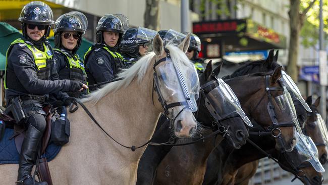 Protests triggered a huge police presence. Picture: Daniel Pockett/Getty Images