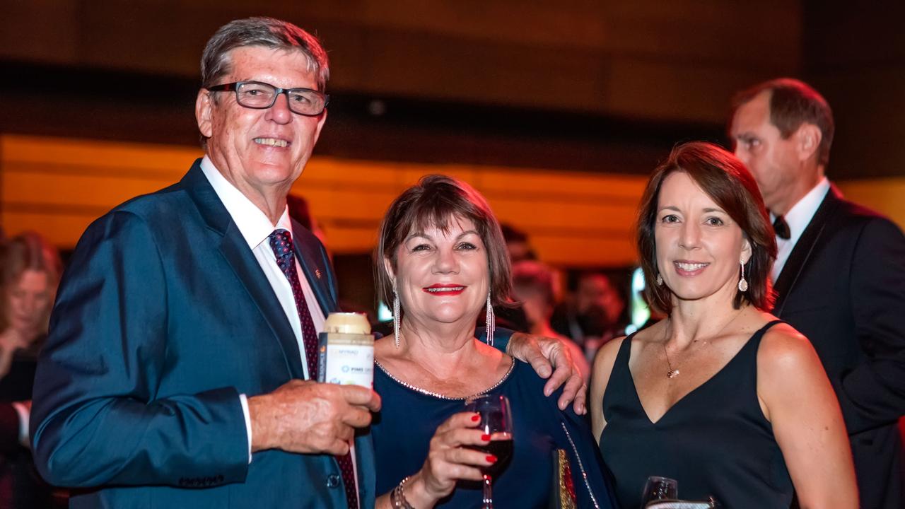 Trevor Townsend, Pauline Townsend and Belinda Hassan at the 2021 Resource Industry Network awards at the MECC. Picture: Tristan Mariano