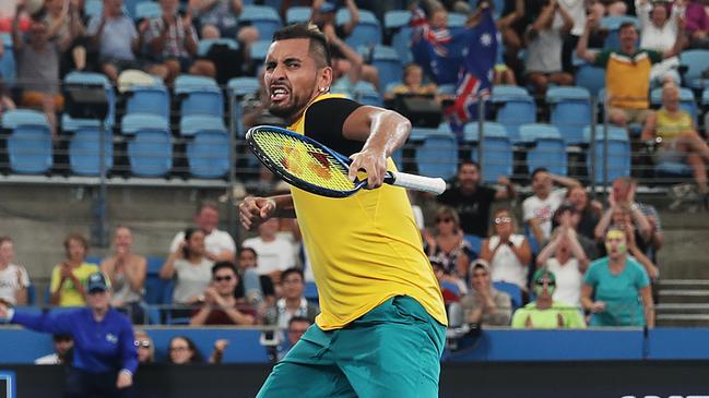 Nick Kyrgios remains undefeated at the ATP Cup. Picture: Mark Metcalfe/Getty