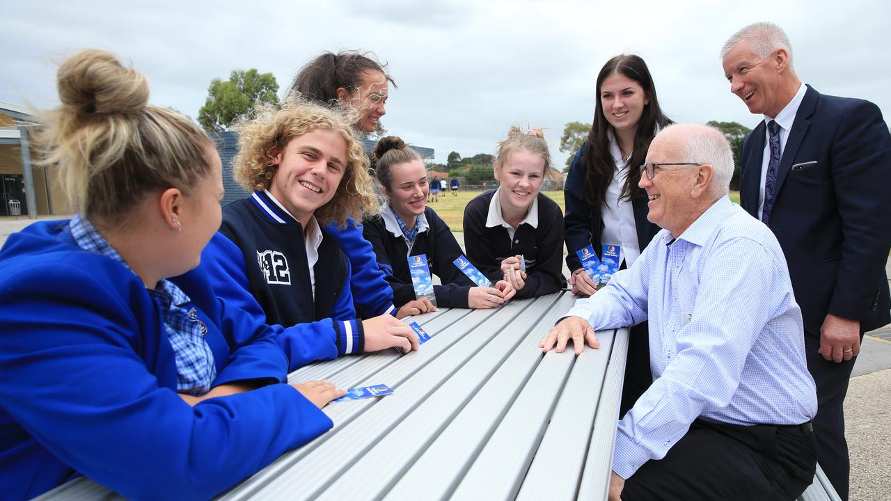 Road safety advocate John Maher returned to Lara Secondary School to talk on road safety. John has regularly visited year 11 and 12 students and teachers say the impact is remarkable. Picture: Alan Barber