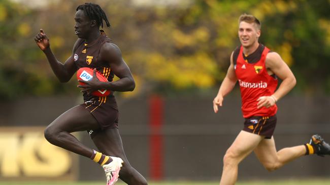 Breakout Hawthorn star Changkuoth Jiath could be the Jordan Ridley of KFC SuperCoach this year. Picture: Mike Owen/Getty Images