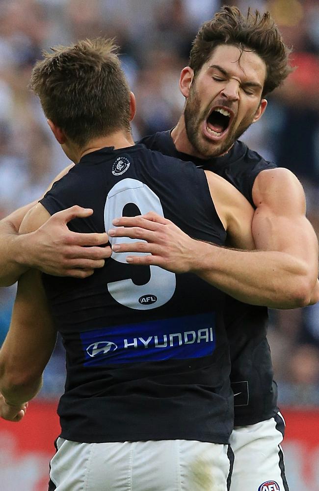 Levi Casboult celebrates one of his three goals. Picture: Wayne Ludbey