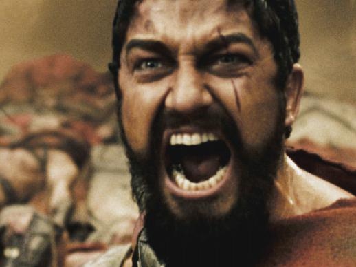 PHOTOGRAPHS TO BE USED SOLELY FOR ADVERTISING, PROMOTION, PUBLICITY OR REVIEWS OF THIS SPECIFIC MOTION PICTURE AND TO REMAIN THE PROPERTY OF THE STUDIO. NOT FOR SALE OR REDISTRIBUTION Actor Gerard Butler in scene from film "300". /Films/Titles/300