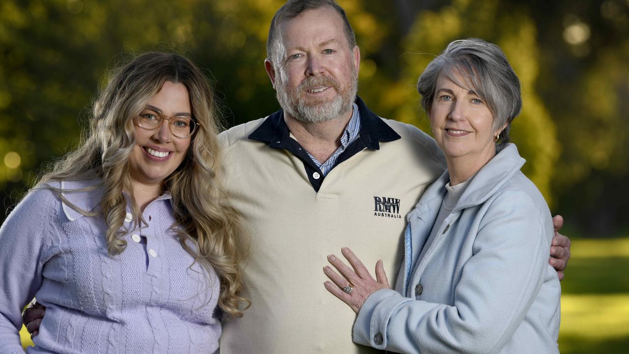 Maddie, Greg and Debra Ireland in a picture taken on the first anniversary of Chelsea’s death. Picture: Naomi Jellicoe