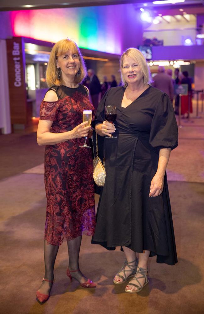 Paula Marlton and Jennifer Denaro enjoy a night at the orchestra. Queensland Symphony Orchestra had its much anticipated return to QPAC's Concert Hall with two performances of its final Maestro concert for 2020, Beethoven 5, marking the 250th anniversary of the legendary composer's birth and conducted by Johannes Fritzsch. Picture: Peter Wallis, Socials: Damien Anthony Rossi