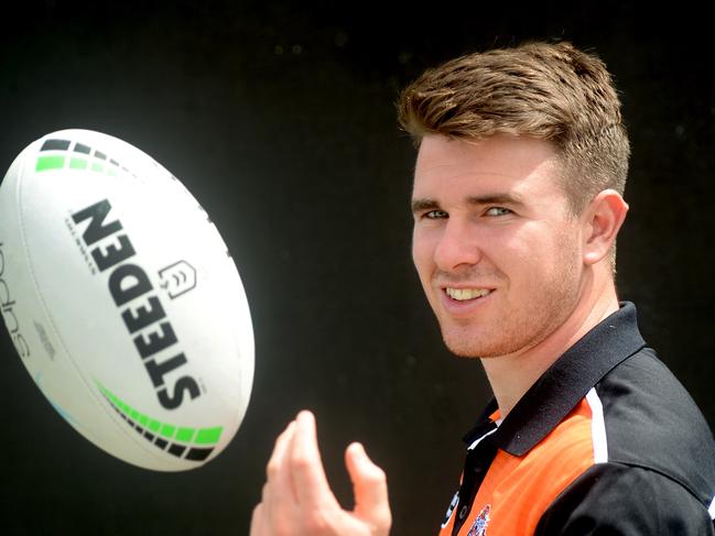 West Tigers player Jock Madden during a photo-op at the teams Concord training compound. Photo Jeremy Piper