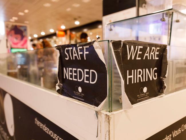 SYDNEY, AUSTRALIA - NewsWire Photos SEPTEMBER 28 2023. GENERIC - signage - employment & jobs, staff wanted, position available, in Sydney CBD. Picture: NCA NewsWire / Max Mason-Hubers