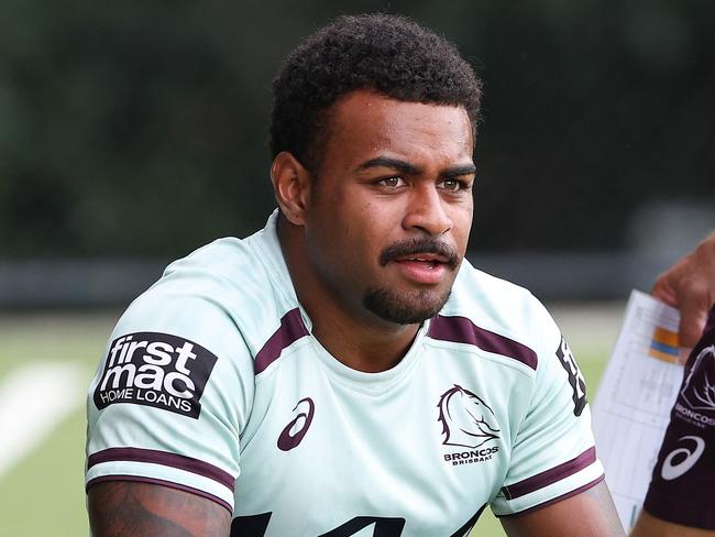 Ezra Mam and the Broncos team train at Red Hill before the opening round of the 2025 NRL season. Pics Adam Head
