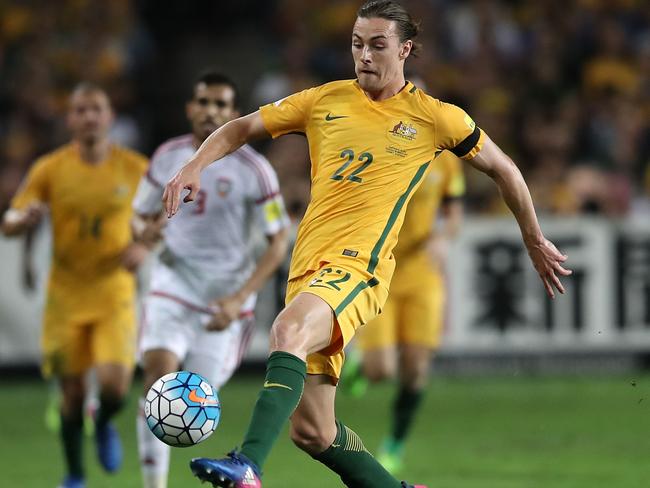 SYDNEY, AUSTRALIA - MARCH 28:  Jackson Irvine of the Socceroos controls the ball during the 2018 FIFA World Cup Qualifier match between the Australian Socceroos and United Arab Emirates at Allianz Stadium on March 28, 2017 in Sydney, Australia.  (Photo by Mark Kolbe/Getty Images)