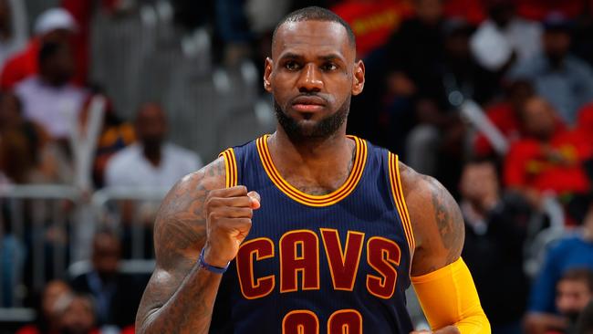 LeBron James reacts after hitting a basket for the Cavs.