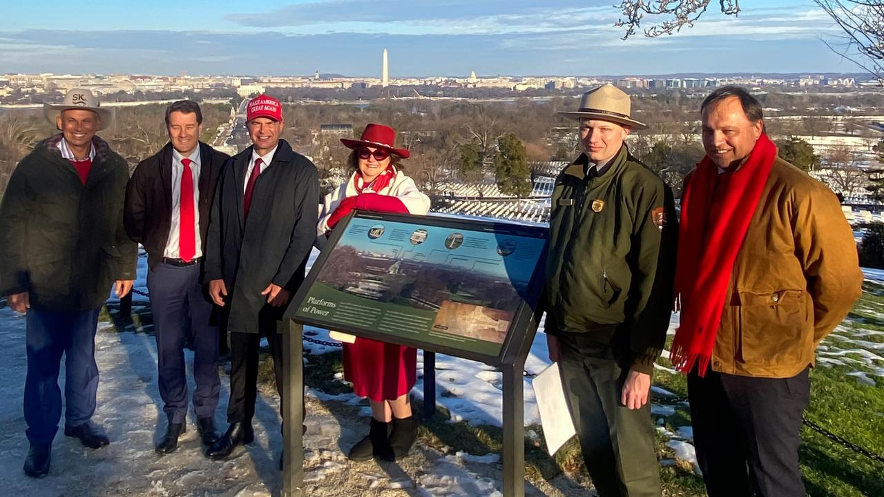 From left: Adam Giles, Dan Wade, Garry Korte, Gina Rinehart, and Gerhard Veldsman photographed together in Washington, D.C. ahead of the inauguration of Donald Trump.