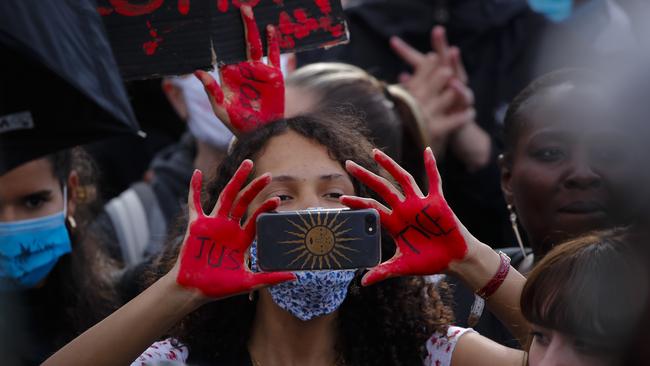 Black Lives Matter demonstrators gather in Paris. Picture: AP