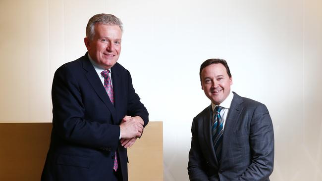 Duncan Niederauer,  left, a former head of the New York Stock Exchange, with Shane Finemore, head of US hedge fund Manikay, which is involved in the MYOB takeover bid.  