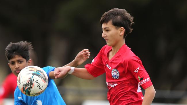 Under-14s soccer - North Geelong (Red) v Berwick City.  Picture: Mike Dugdale