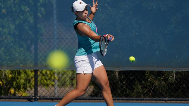 Ash Barty of Australia training at Xavier College Tennis Courts on Saturday Picture: Scott Barbour/Tennis Australia