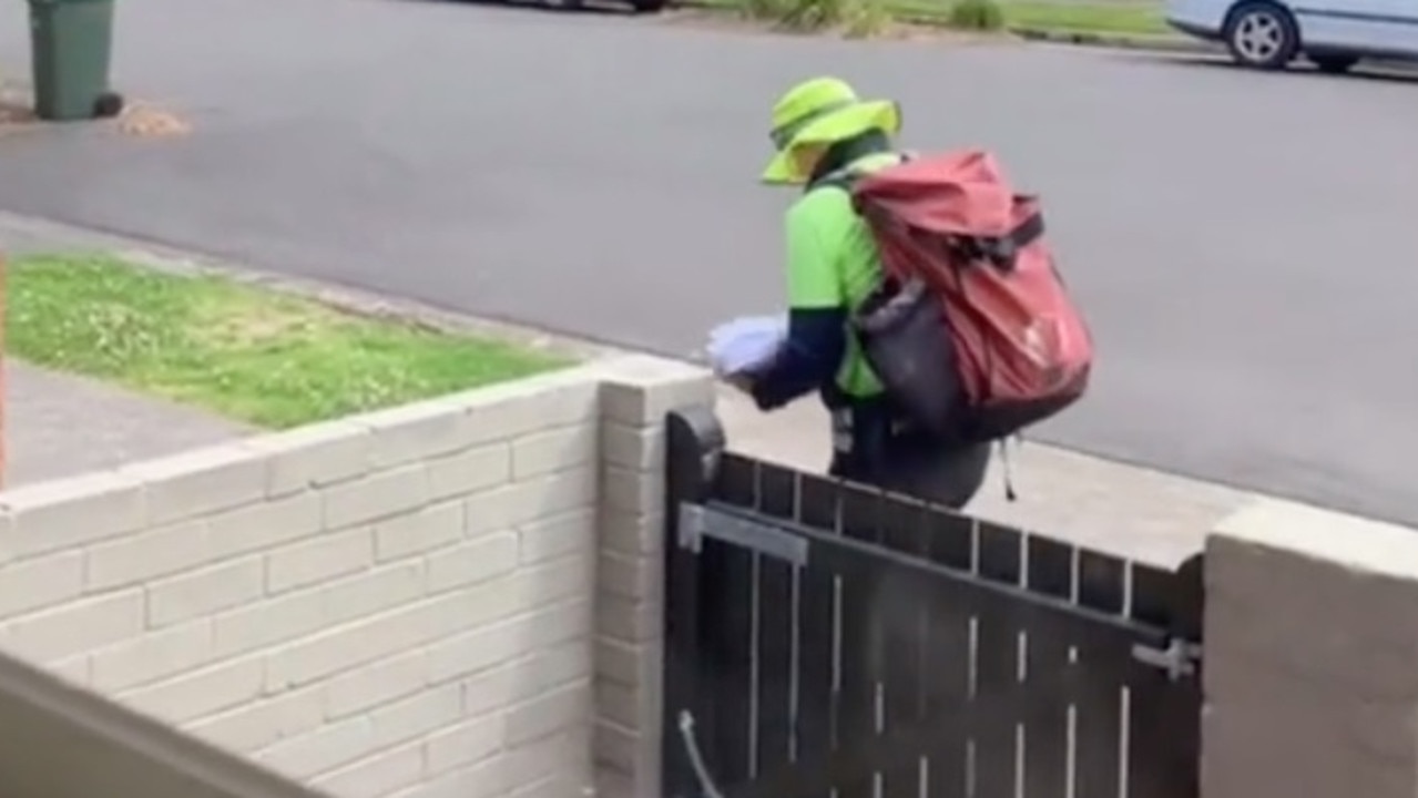 An Australia Post worker has been captured having a wholesome interaction with a pet dog named Rory. Picture: TikTok/_silvo