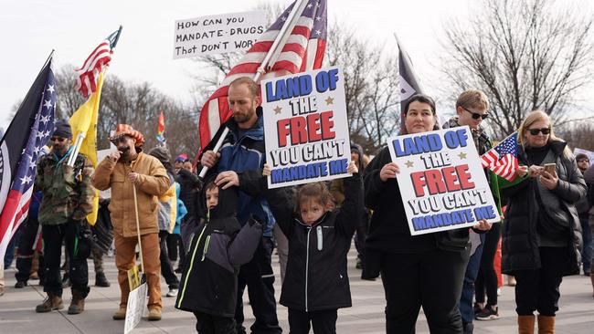 Protesters participate in a Defeat the Mandates march in Washington on Sunday. Picture: AFP