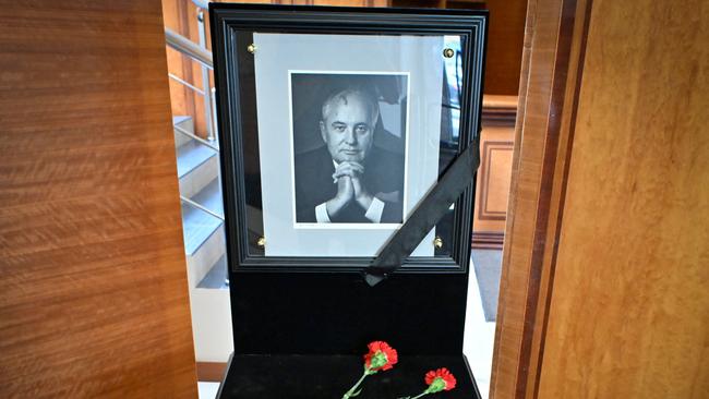 A portrait of Mikhail Gorbachev displayed in his office at the headquarters of his foundation in Moscow on Thursday. Picture: AFP