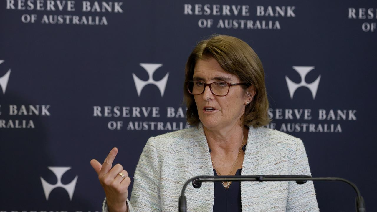 RBA governor Michele Bullock addresses the media after Tuesday’s rate decision. Picture: NCA NewsWire / Dylan Coker