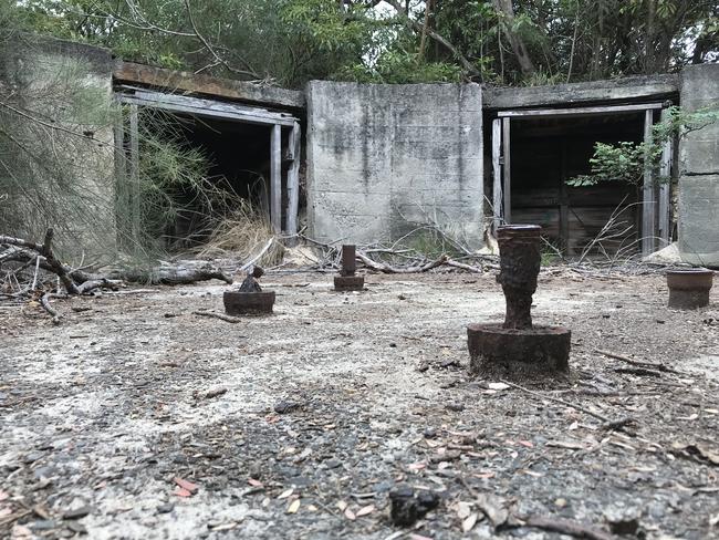 No 3 AA gun pit, showing bolts in the foreground that held down a gun