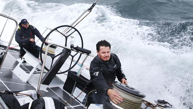 20/12/23: Sailing Master Iain Murray and his crew take  Andoo Comancher for some last minute testing on Sydney Harbour before the Sydney to Hobart. John Feder/The Australian.