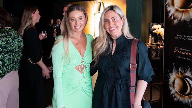 Hayley Berlingeri (left) and Pippa Wanganeen (right) at the Clarins Precious launch event at Aurora. Picture: Supplied