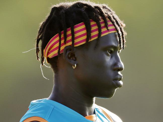 MELBOURNE , AUSTRALIA.February 10 , 2024.   Hawthorn AFL training at Waverley Park.   Changkuoth Jiath of the Hawks  during todays session  . Pic: Michael Klein