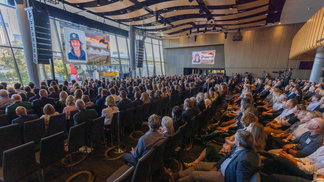 Mourners attend the service for Charlie at the Adelaide Oval. Picture: NewsWire / Ben Clark