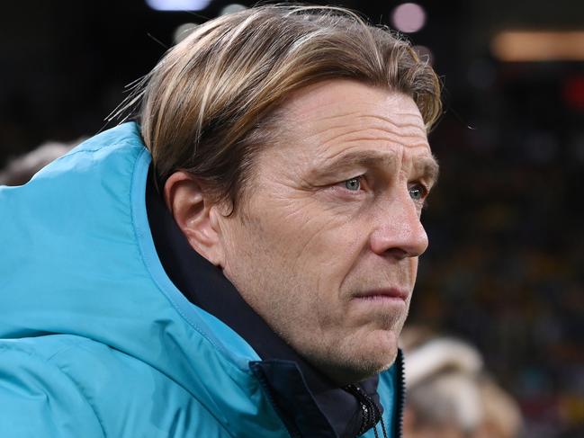 BRISBANE, AUSTRALIA - JULY 27: Tony Gustavsson, Head Coach of Australia, is seen prior to the FIFA Women's World Cup Australia & New Zealand 2023 Group B match between Australia and Nigeria at Brisbane Stadium on July 27, 2023 in Brisbane, Australia. (Photo by Bradley Kanaris/Getty Images)