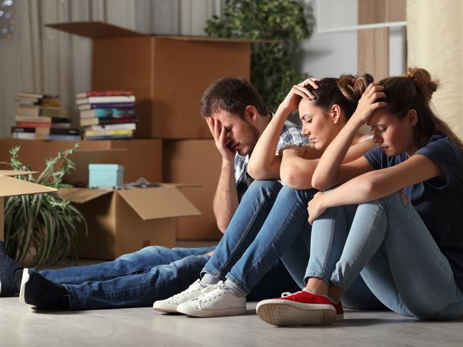 Sad evicted roommates moving home complaining. Eviction. Tenant. Renter. Renting. Evicted. Source: iStock - for Herald Sun realestate