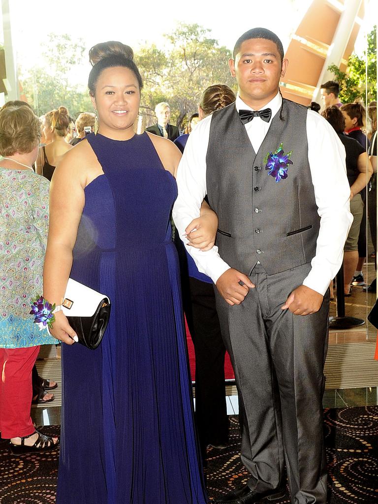 Callie Patuwai and Uli Tupou at the 2014 Centralian Senior College College formal. Picture: JUSTIN BRIERTY / NT NEWS