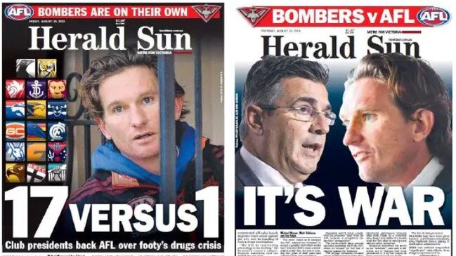 Herald Sun front pages during our coverage of the Essendon drugs saga.