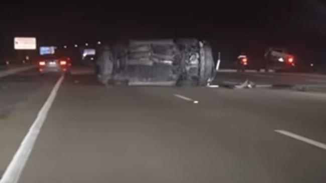 Paramedics assisted a number of people following the crash on the Pacific Motorway at Coomera at 9.45pm on Saturday. Picture: Facebook