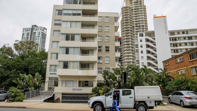 Police at the scene of a highrise death at the View Pacific Apartments in View Ave in Surfers Paradise. Picture: Jerad Williams