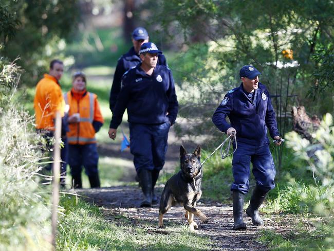 Police and SES crews searched Old Joe's Creek Reserve for clues in Bung’s disappearance.