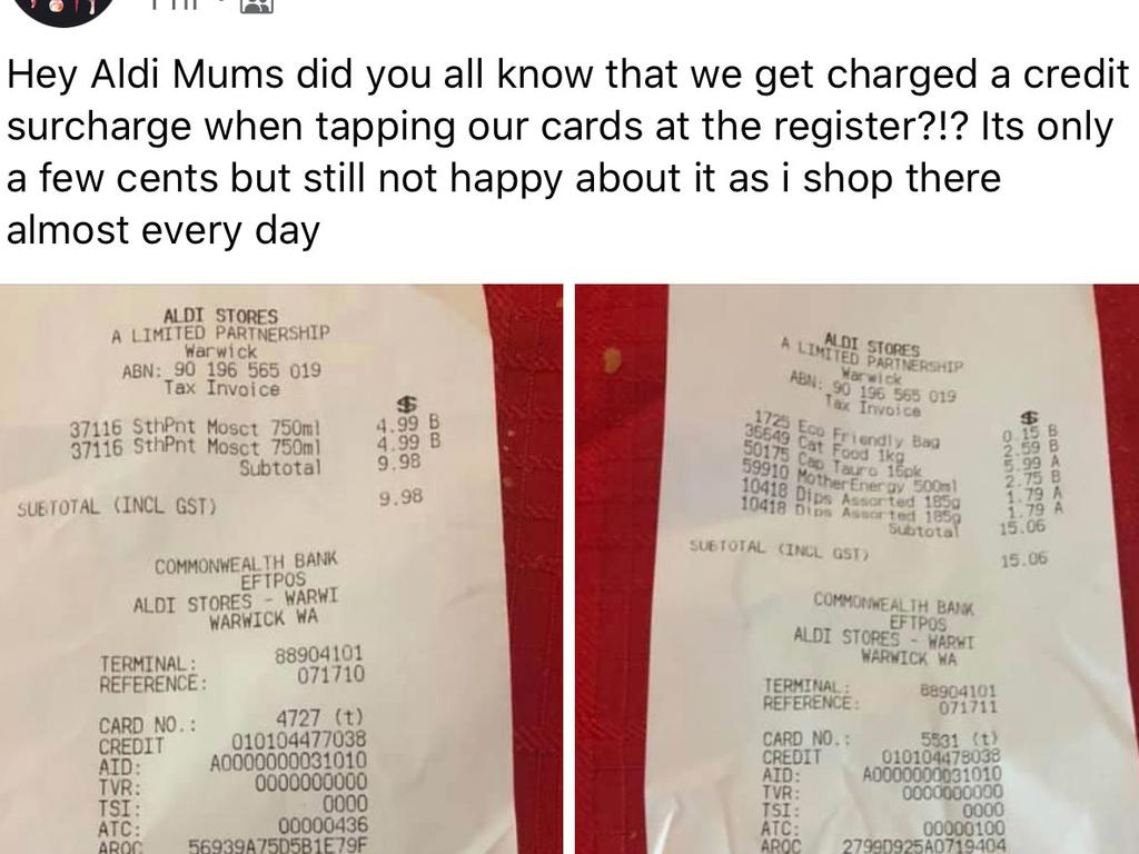 Aldi mum’s receipt sparks debate over contactless card surcharge news