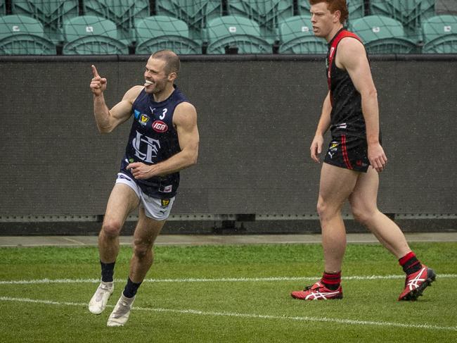 Jay Blackberry celebrates a goal playing for Launceston in the 2020 TSL grand final. Picture: LUKE BOWDEN