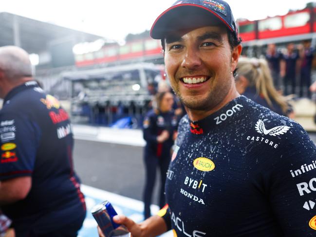 BAKU, AZERBAIJAN - APRIL 30: Race winner Sergio Perez of Mexico and Oracle Red Bull Racing celebrates after the F1 Grand Prix of Azerbaijan at Baku City Circuit on April 30, 2023 in Baku, Azerbaijan. (Photo by Mark Thompson/Getty Images)