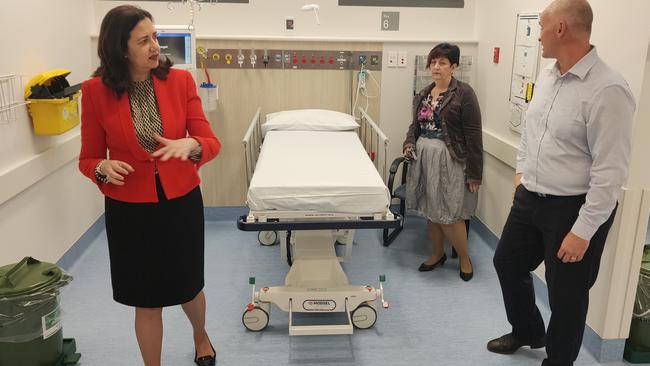 Premier Annastacia Palaszczuk inspects the new $42 million Gladstone Hospital emergency department with MP Glenn Butcher and Director of Nursing Sandy Munro.