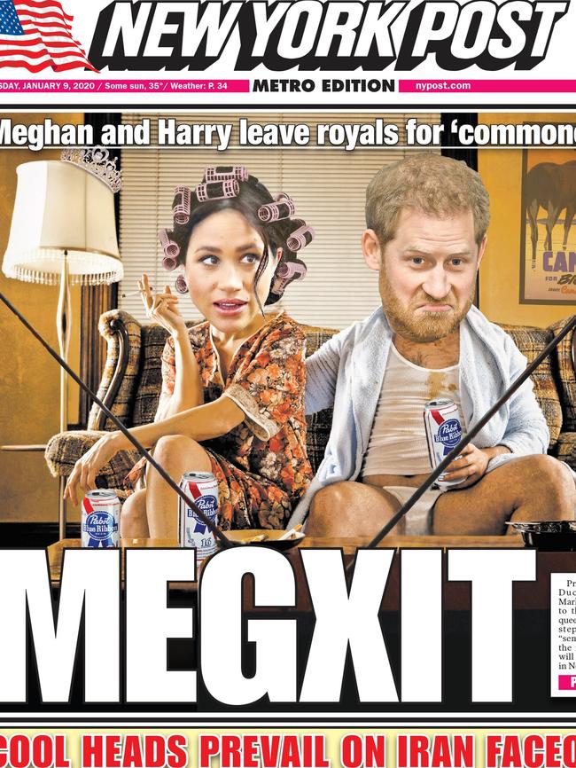 An artist’s impression of the royals on the front of the New York Post.