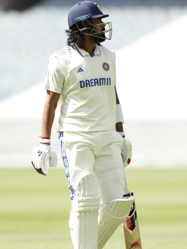 KL Rahul of India A walks from the ground after being dismissed. Photo by Darrian Traynor/Getty Images.