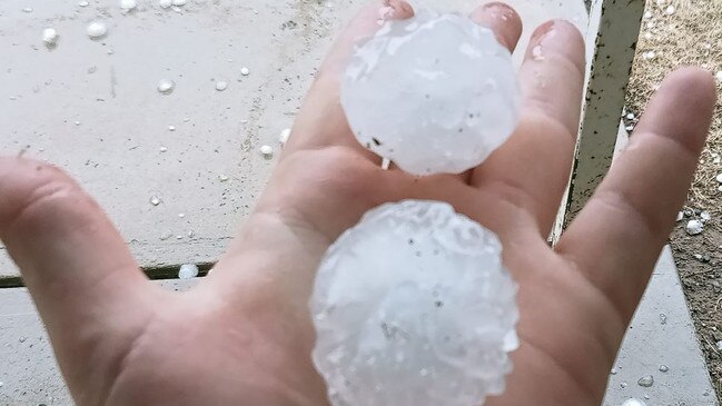 Giant hail at Tara. Picture: Abbey Shaw