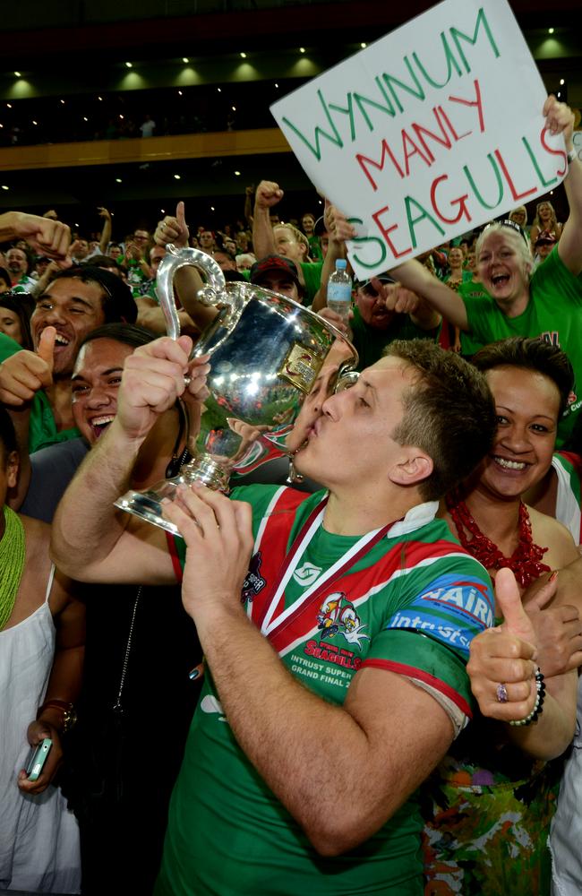 Wynnum captain Luke Dalziel-Don with the fans and trophy in 2012.