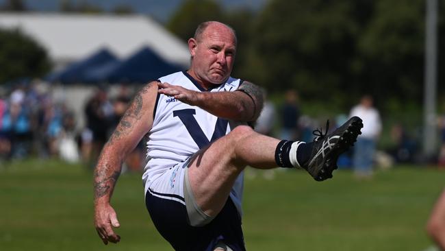 September 29, 2022: AFL Masters National Carnival at Barrett Reserve, West Beach - Victoria country v SA under 45s division 1. Picture: Naomi Jellicoe