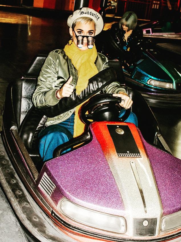 Katy Perry tries a Luna Park dodgem.