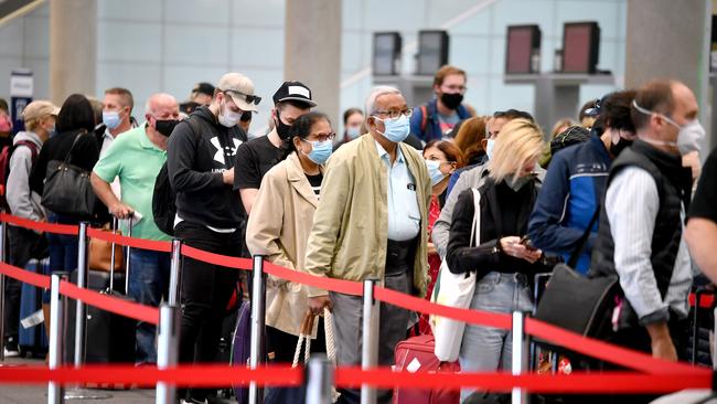 BIG crowds are back at Brisbane Airport. Picture: John Gass (NCA NewsWire)