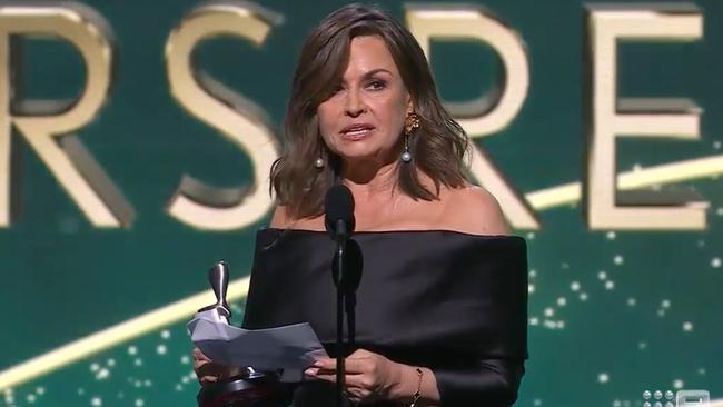 Lisa Wilkinson makes her Logies acceptance speech on Sunday night. Picture: Channel 9