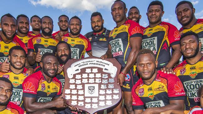PNG Hunters with the minor premiership shield. Picture: NIGEL HALLETT
