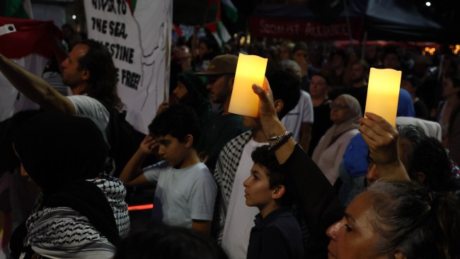 Crowds gathered at King George Square in the Brisbane CBD for a pro-Palestine rally on Friday night. Picture: NCA NewsWire/Tertius Pickard